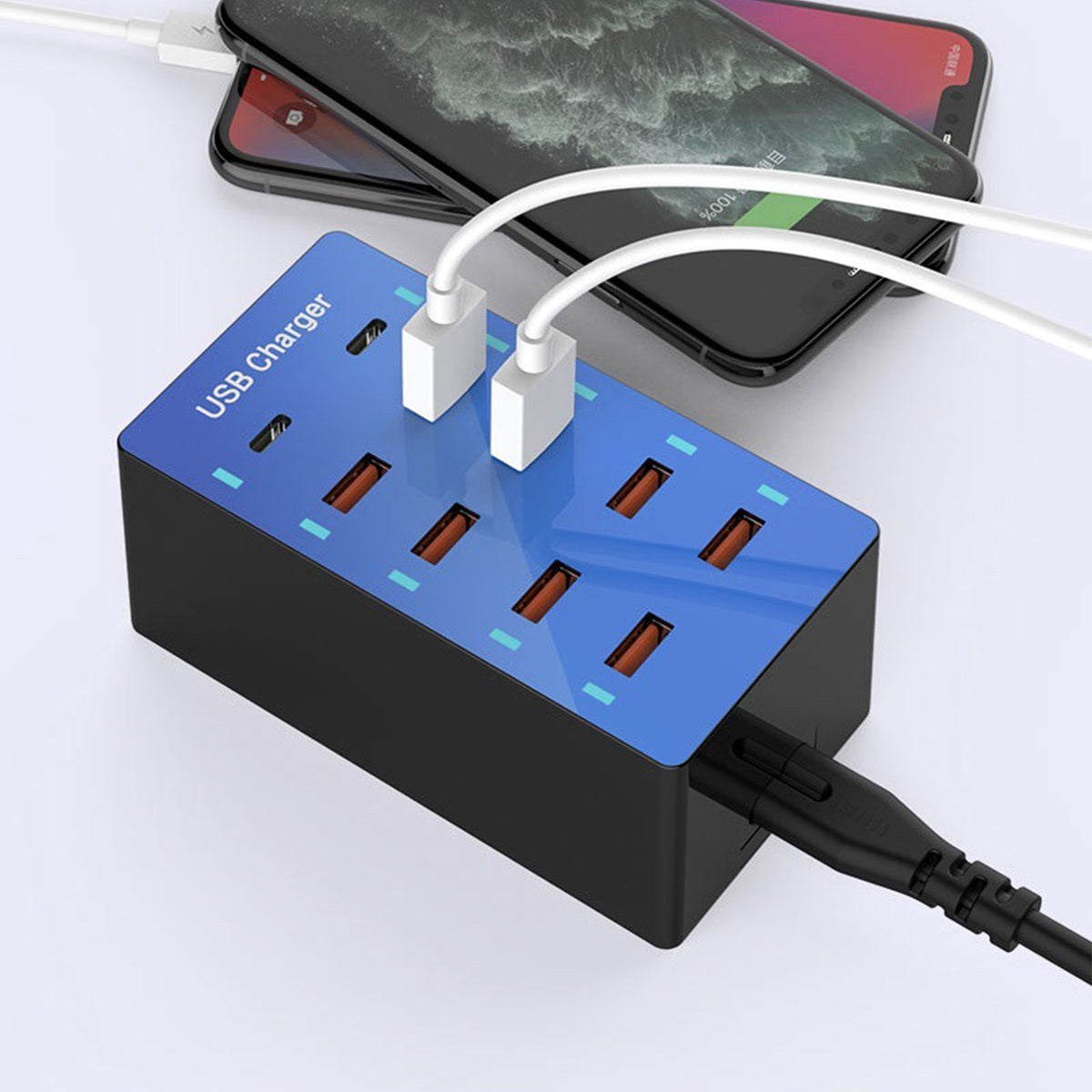 10 Port High Speed Charger 2 Type-C 8 USB