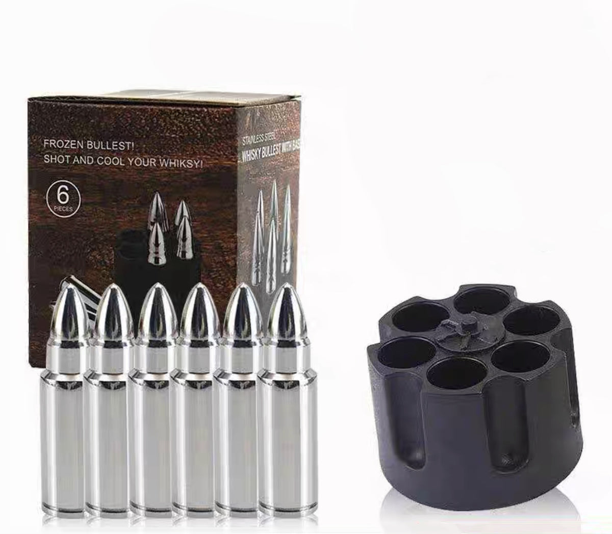 6 pcs Silver #12 Bullet Shape Stainless Steel Metal Ice Cube