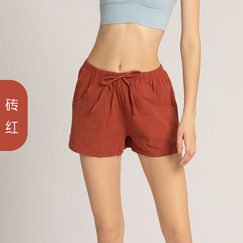 Yoga Shorts Women's Summer Cotton Breathable Loose Drawstring Cotton Sports Fitness Short Pants