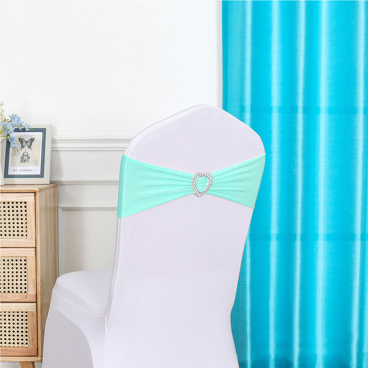 Chair Sashes Bow Satin Bowknot Stretchy Bands Chair Bowknot W/ Heart Diamond Buckle