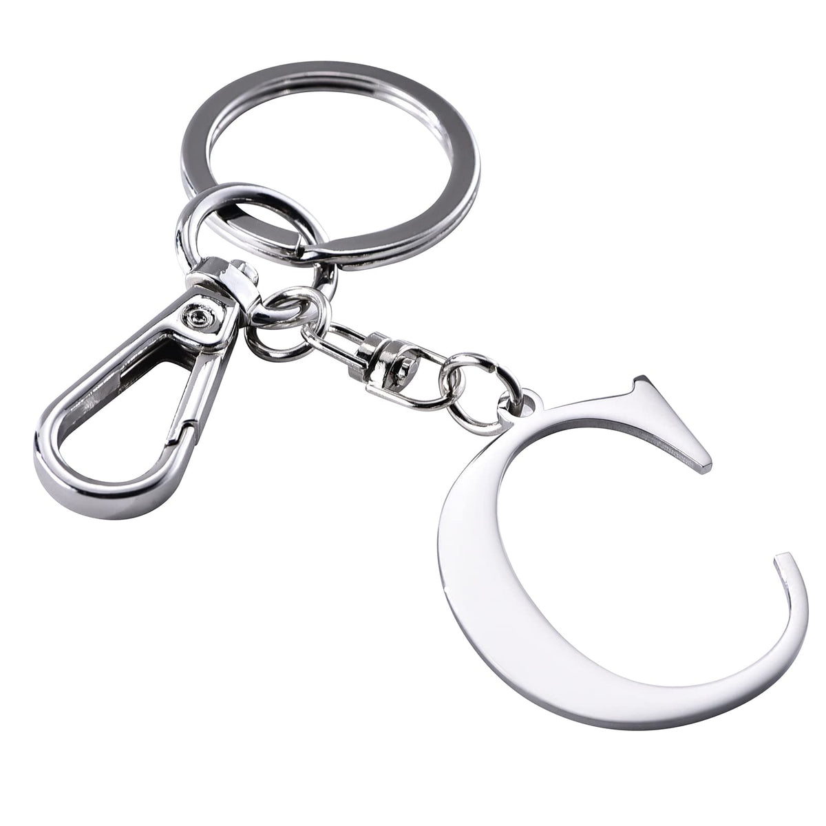Silver Letter C Keychain Initial Keychain W/ Matel Clip