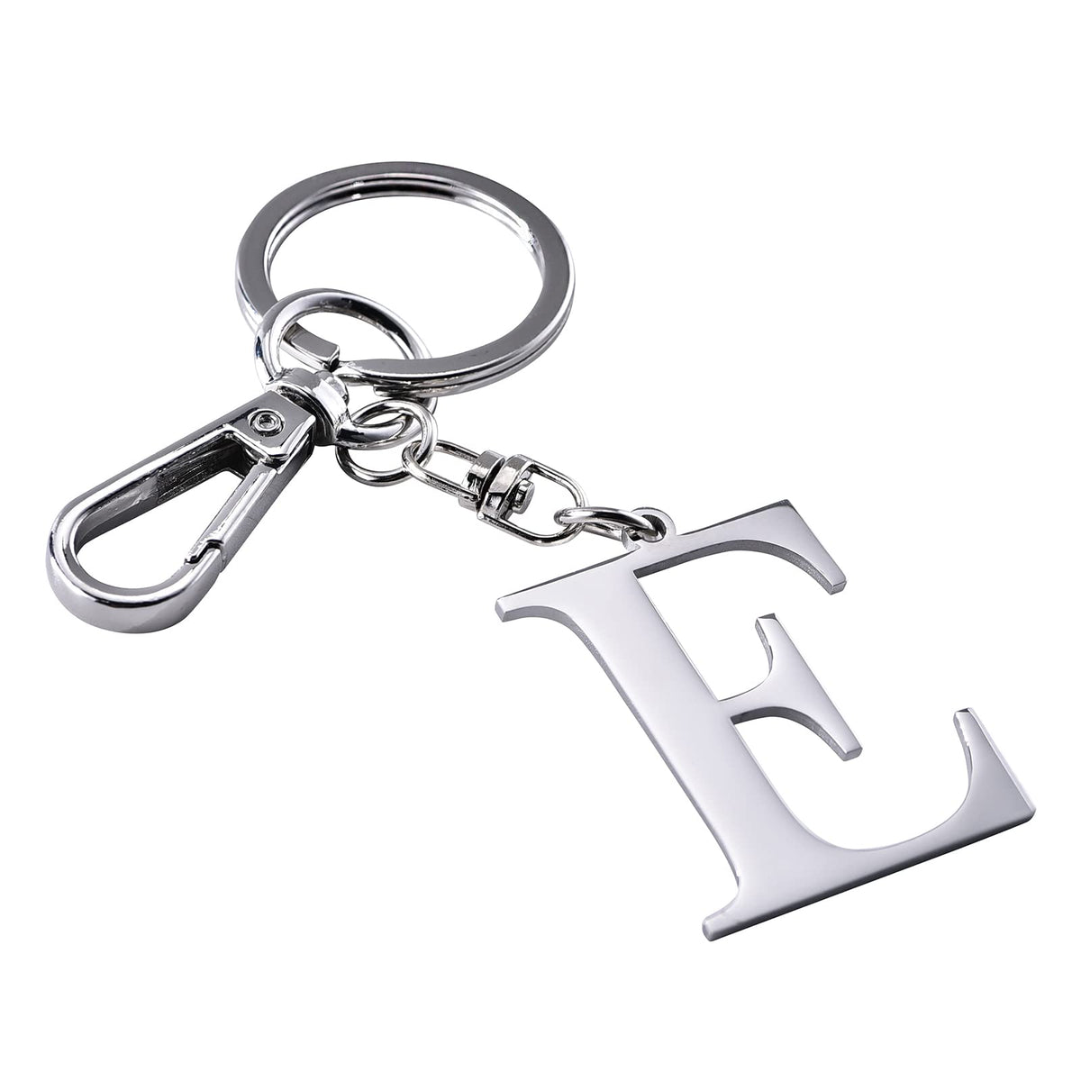 Silver Letter E Keychain Initial Keychain W/ Matel Clip