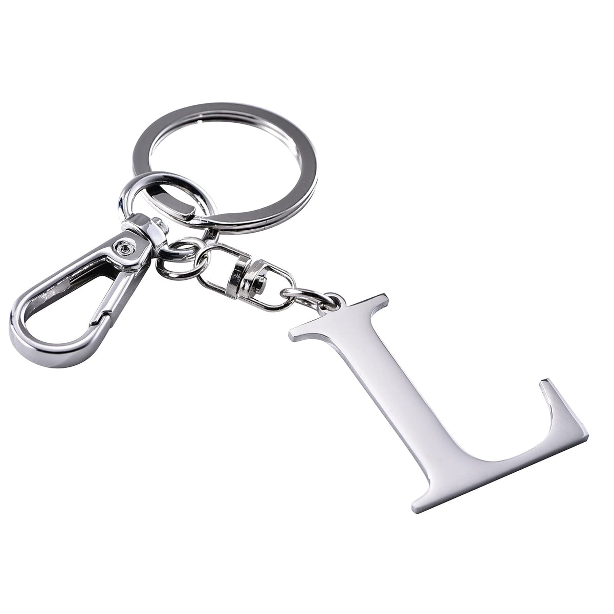 Silver Letter L Keychain Initial Keychain W/ Matel Clip