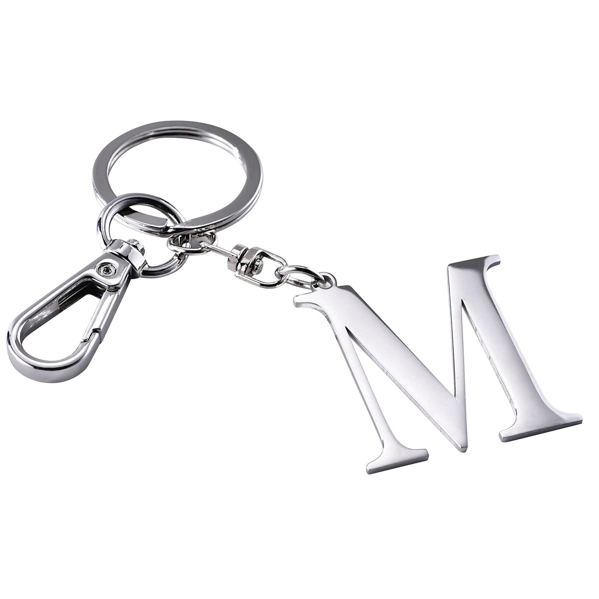 Silver Letter M Keychain Initial Keychain W/ Matel Clip