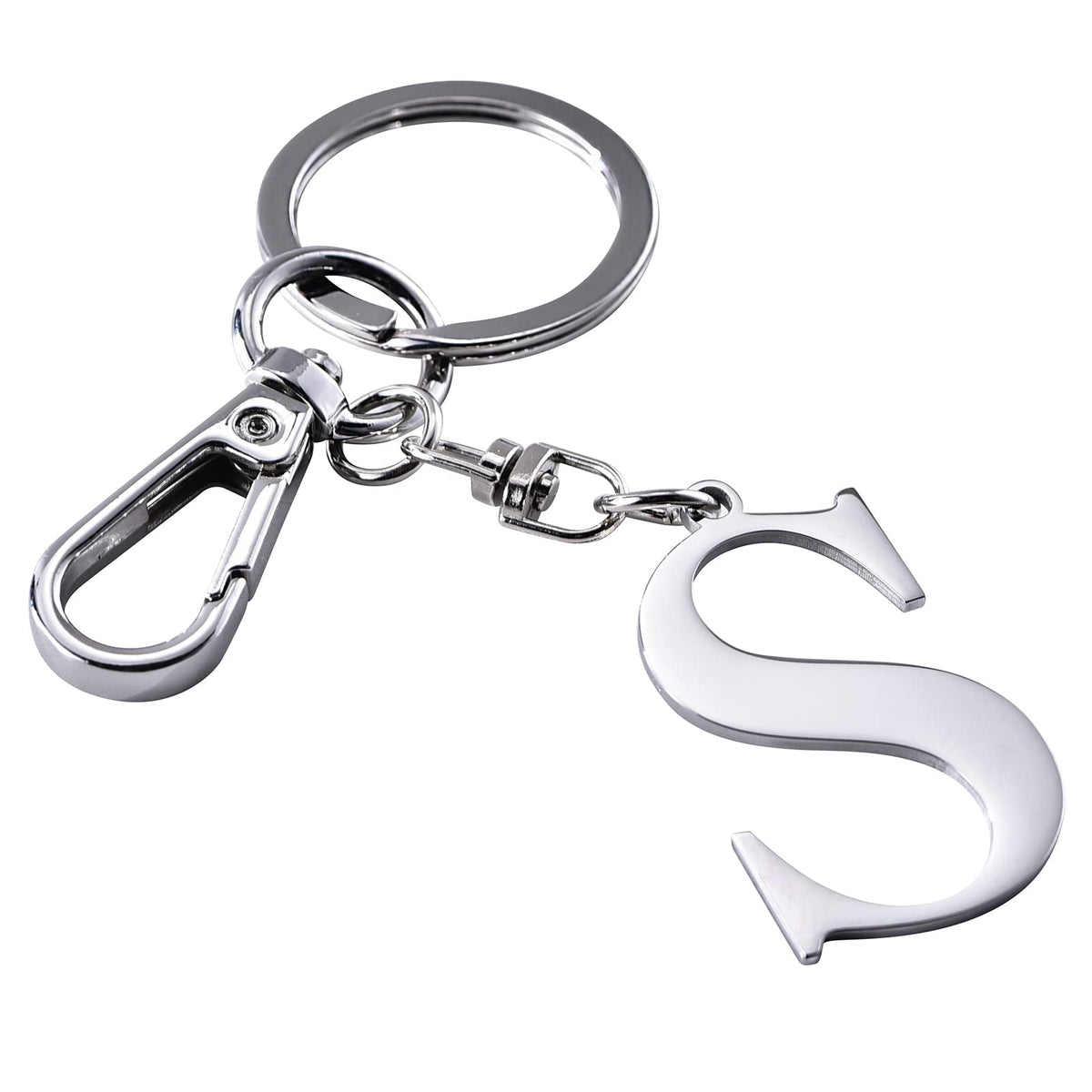 Silver Letter S Keychain Initial Keychain W/ Matel Clip