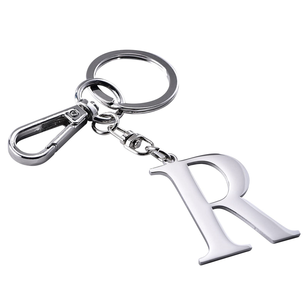 Silver Letter R Keychain Initial Keychain W/ Matel Clip