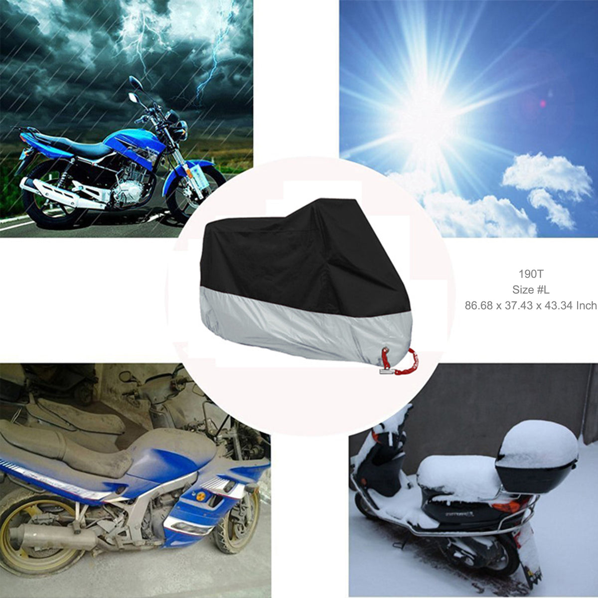 190T Size#L Waterproof Sun Motorcycle Cover