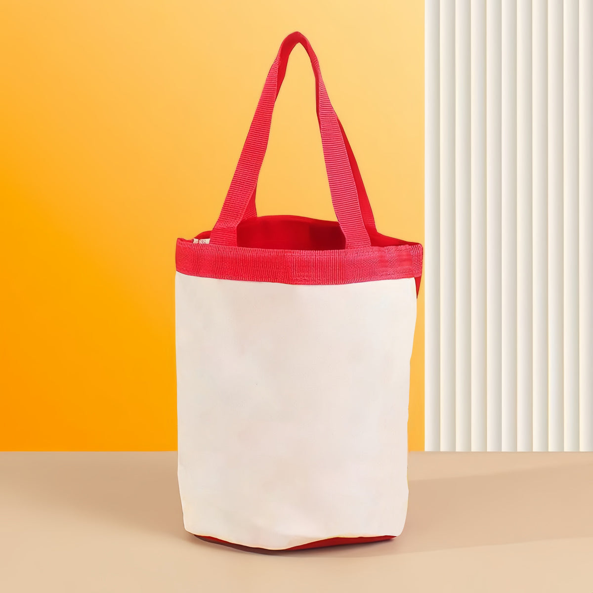 Bucket-Shaped Custom Printed Canvas Tote Bag W/ Magnetic Snap Closure