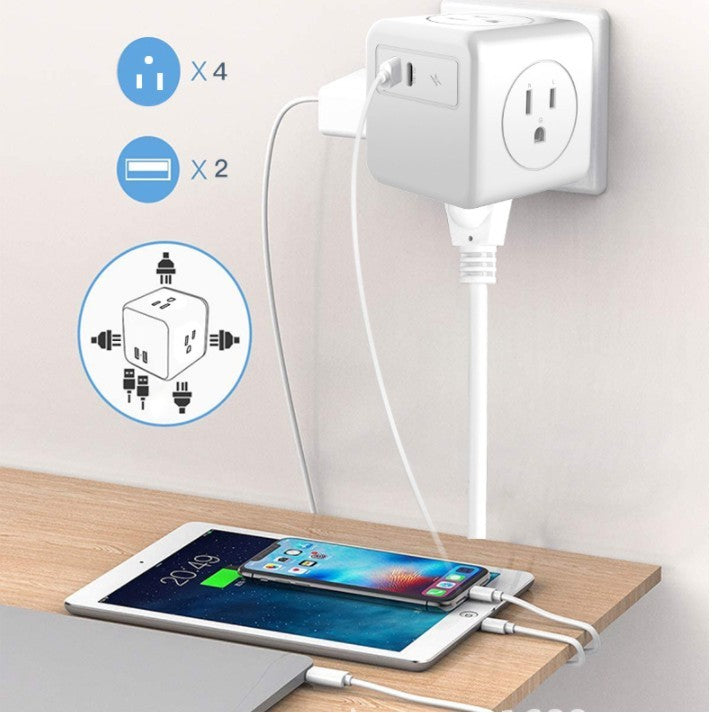 FCC 4 Jacks Cube Wall Charger W/A USB-PD