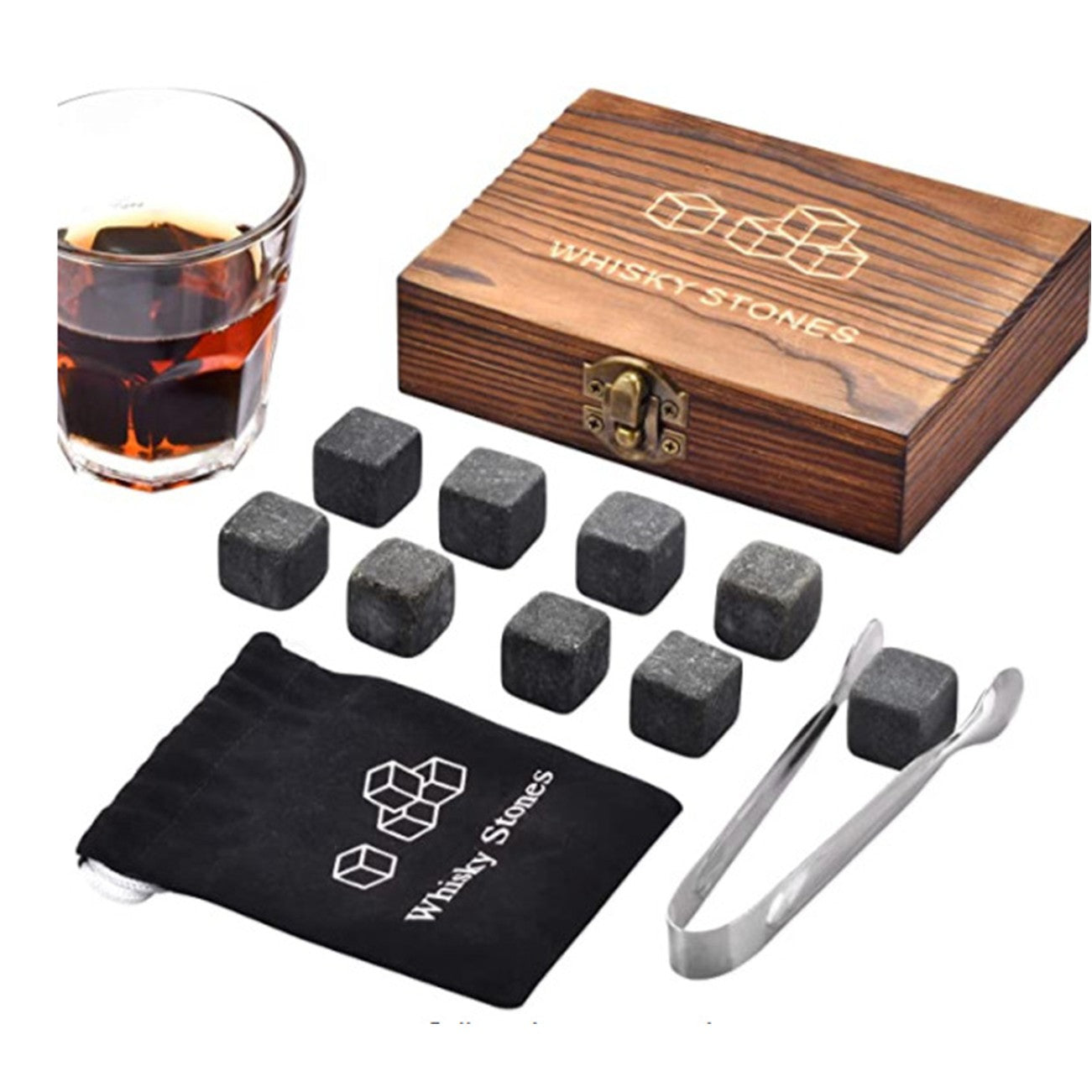 Whiskey 9 pcs Stones Wood Box Gift Set