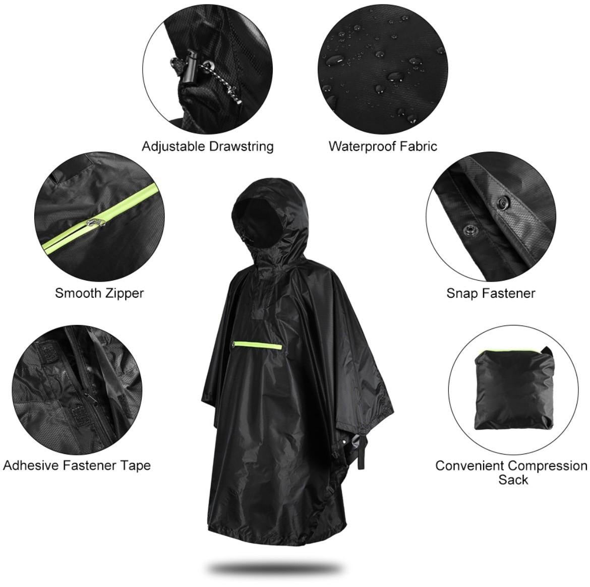 Waterproof Photography Rain Poncho, Hooded Rain Cape with Zipper Pocket & Storage Bag
