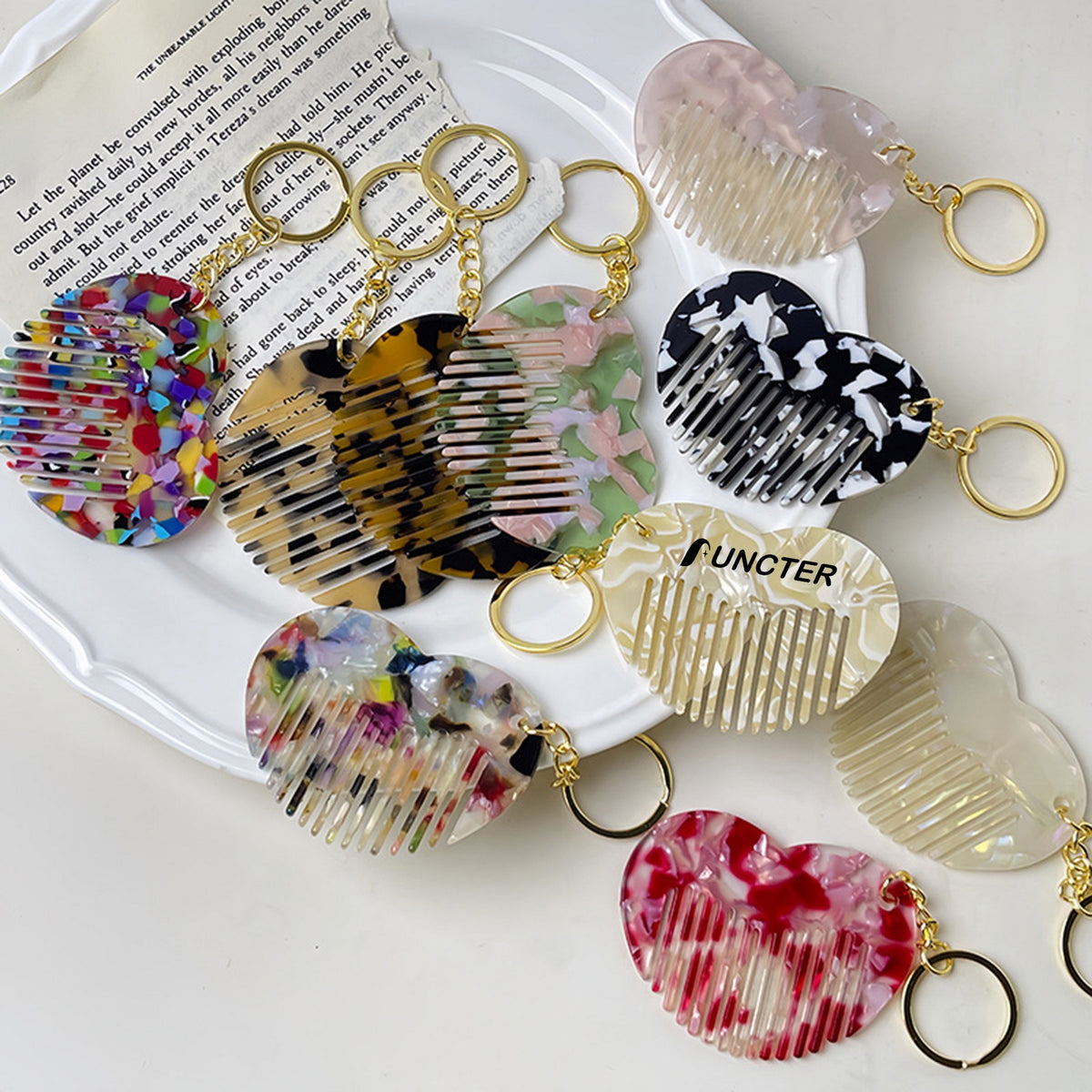 Mini Love Heart Comb Keychain Accessory Acetate Pocket Comb