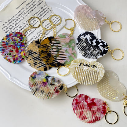 Mini Love Heart Comb Keychain Accessory Acetate Pocket Comb