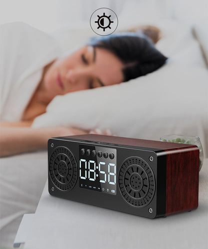 Wood Wireless Speaker With Time Display Alarm Clock