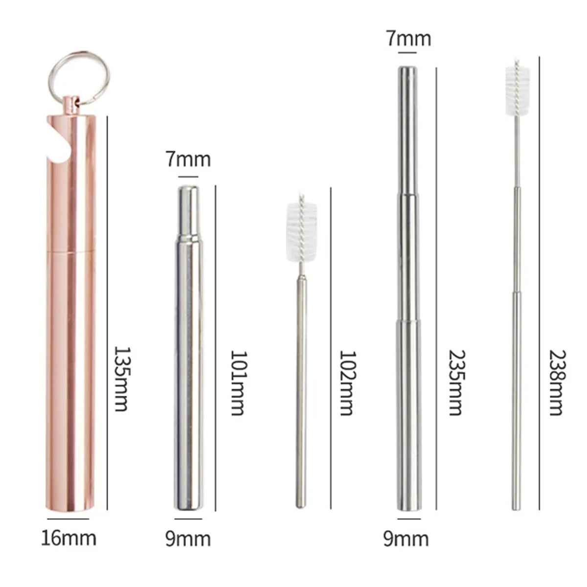 3" 1 Travel Straw Reusable Collapsible Straws Set