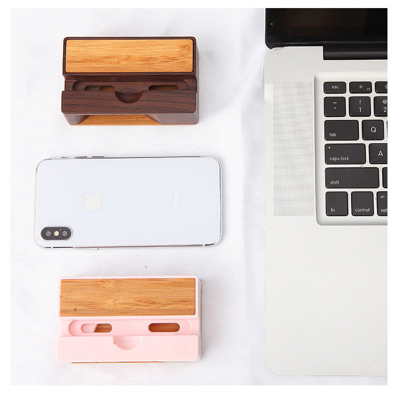 Cell Phone Stand W/Sound Amplifier Natural Bamboo Wooden Desktop Mobile Phone Holder (Sound Stand)