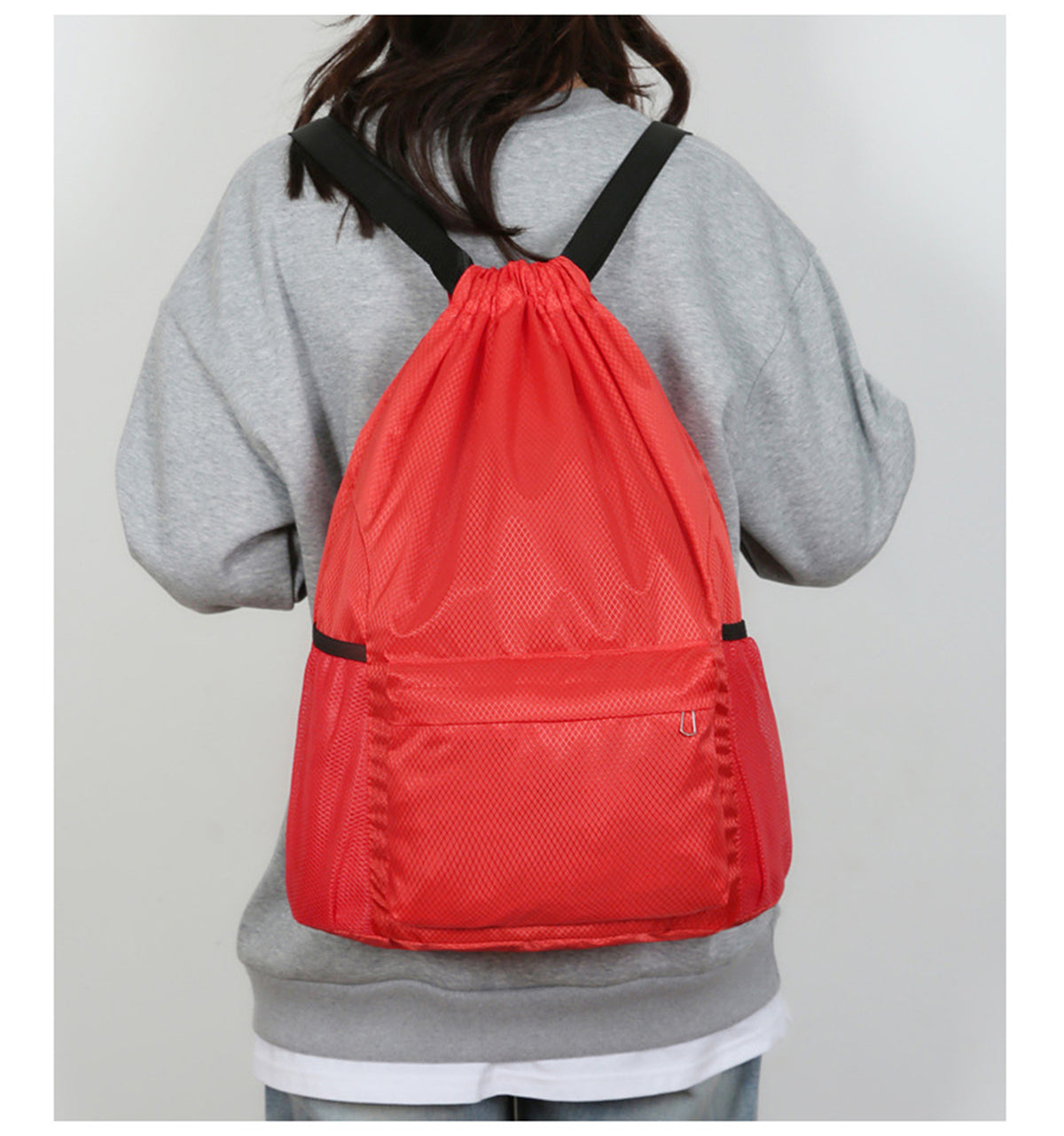 18 x 12.67" Drawstring Backpack, Waterproof Sports Gym Bag with Side Pocket