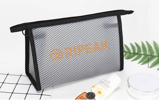 Waterproof Translucent Toiletry Pouch Bag Zipper Mesh Makeup Bag(Large)