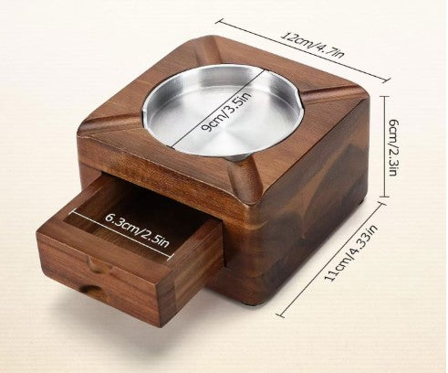 Square Wooden Cigar Ashtray W/ Storage Drawer