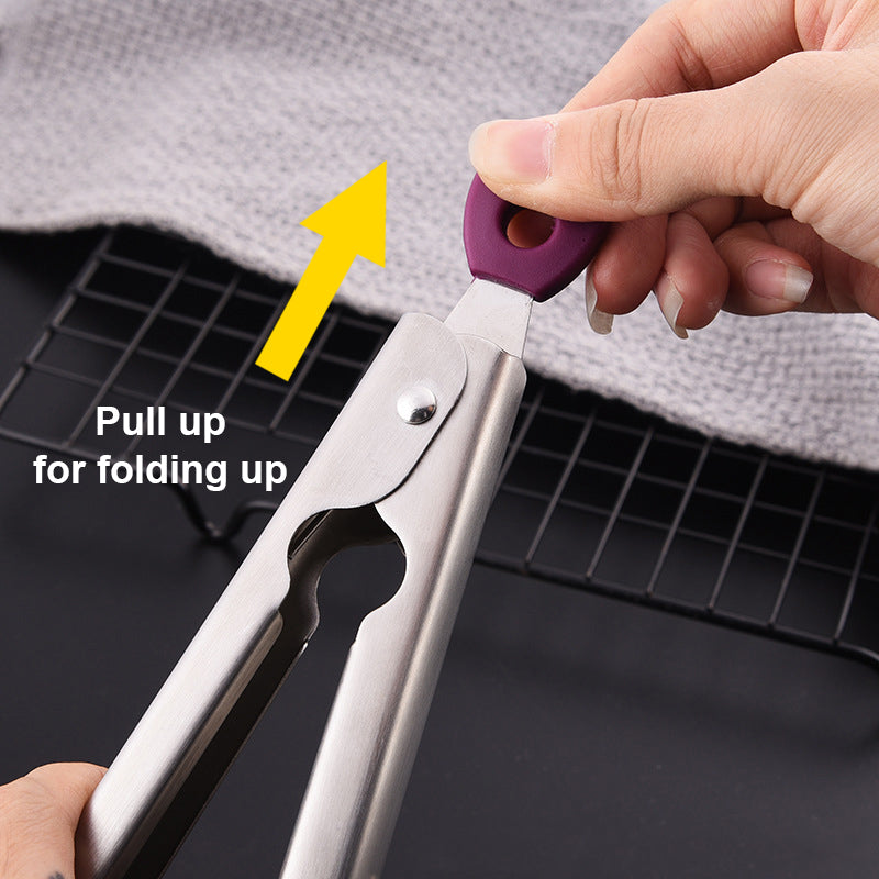 12" 304 Stainless Steel Food Tongs w/Silicone Locking Clip Barbeque Kitchen Tongs (Round Hole)