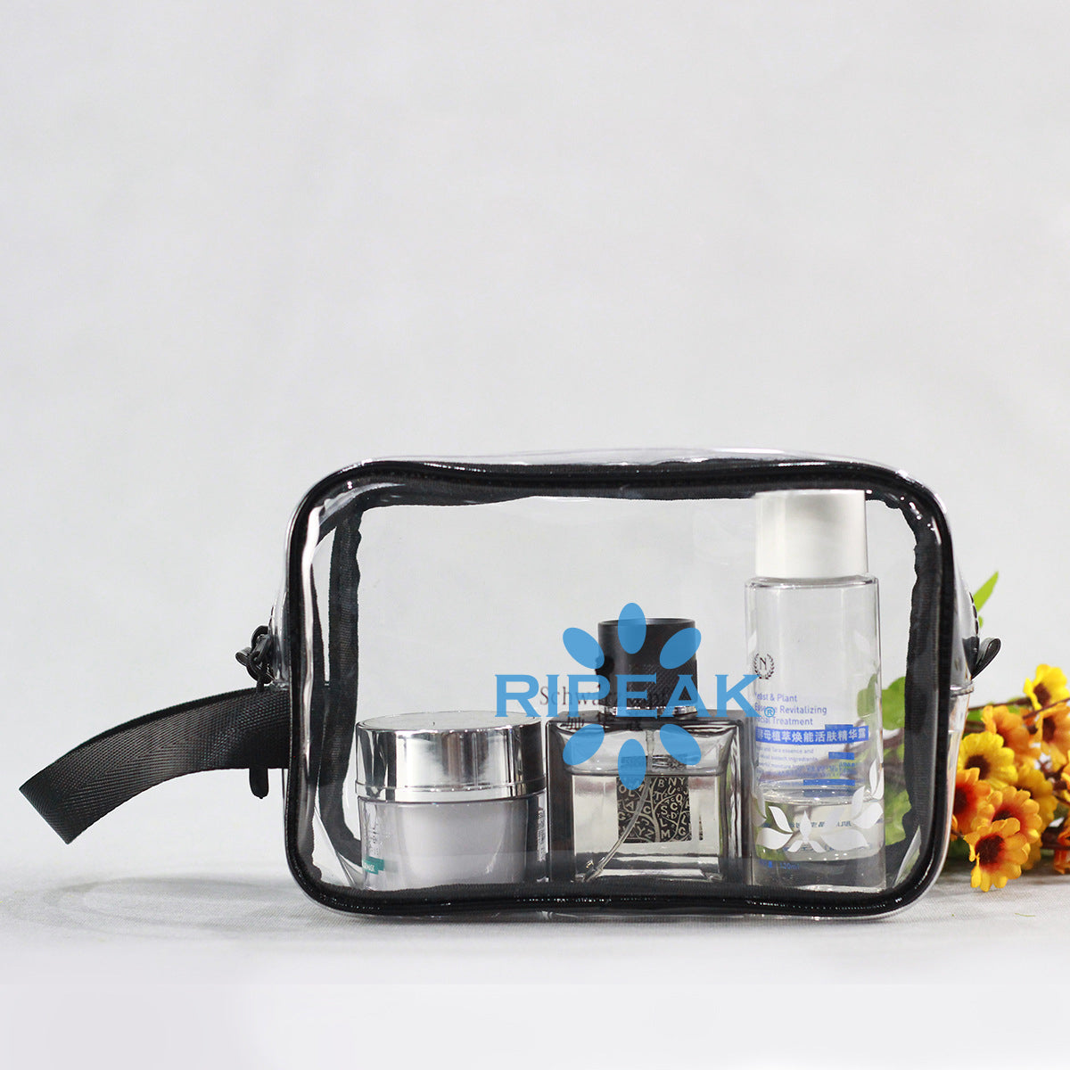 PVC Zippered Toiletry Makeup Bag Handle Bag