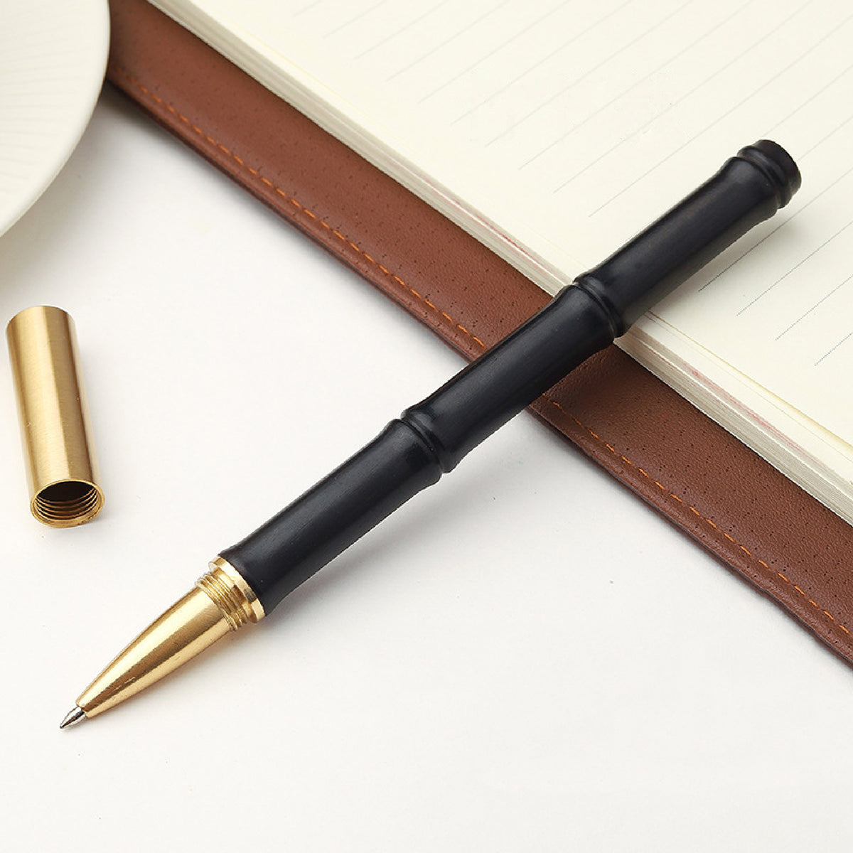Bamboo Pen Luxury Wooden Pen Black Gel Pen with Cap for School, Office