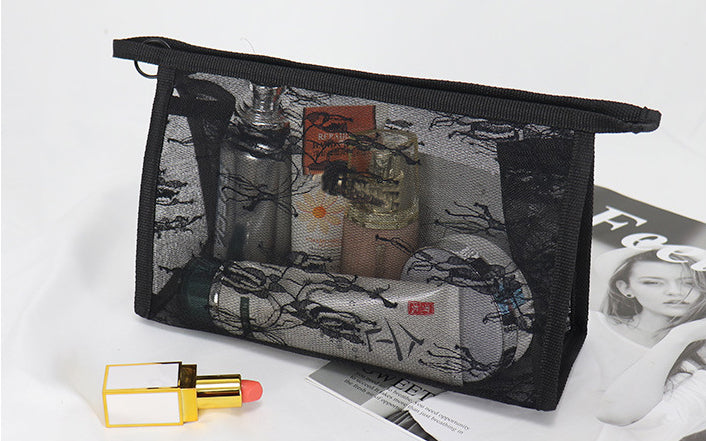 Non-waterproof Lace Toiletry Pouch Bag Mesh Makeup Bag Transparent Pouch(Large)