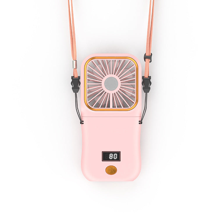 Rechargeable Mini Fan Foldable Fan Hanging Neck Fan With Battery Display With Lanyard
