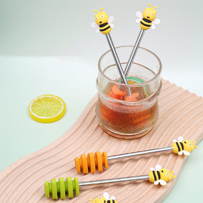 Bee Decor Stainless Steel Honey Dipper Syrup Dipper Silicone Honey Spoon Silicone Stick Stirrer