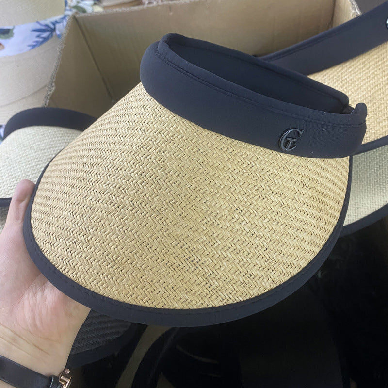 Women Straw Sun Visor Hat Wide Brim Summer UV Protection Beach Cap Foldable