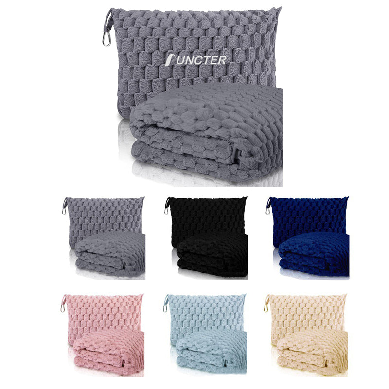 Bubble textured Travel Blanket for Airplane, Car, and Outdoor Use W/ Storage Pouch & Carabiner