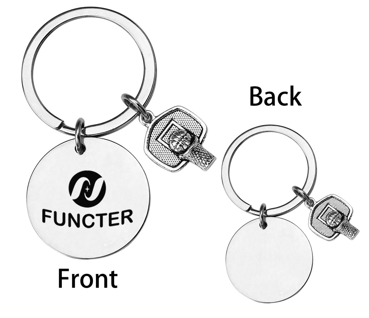 Metal Round Plate Shoot Basketball With Two Side Laser Engraved Keychain