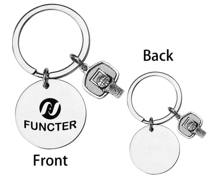 Metal Round Plate Shoot Basketball With Two Side Laser Engraved Keychain