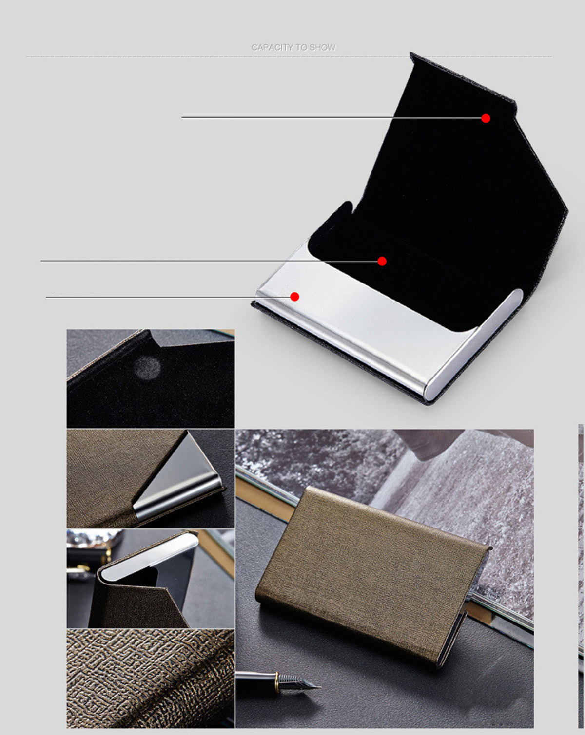 Business Card Cases PU Leather Name Card Holders Stainless Steel Multi Card Holders for Men Women