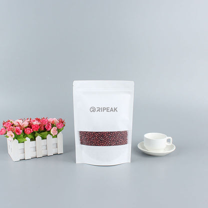 6.3 x 10.3" White Kraft Paper Bags W/Window Stand Up Ziplock Resealable Pouch Coffee Bag