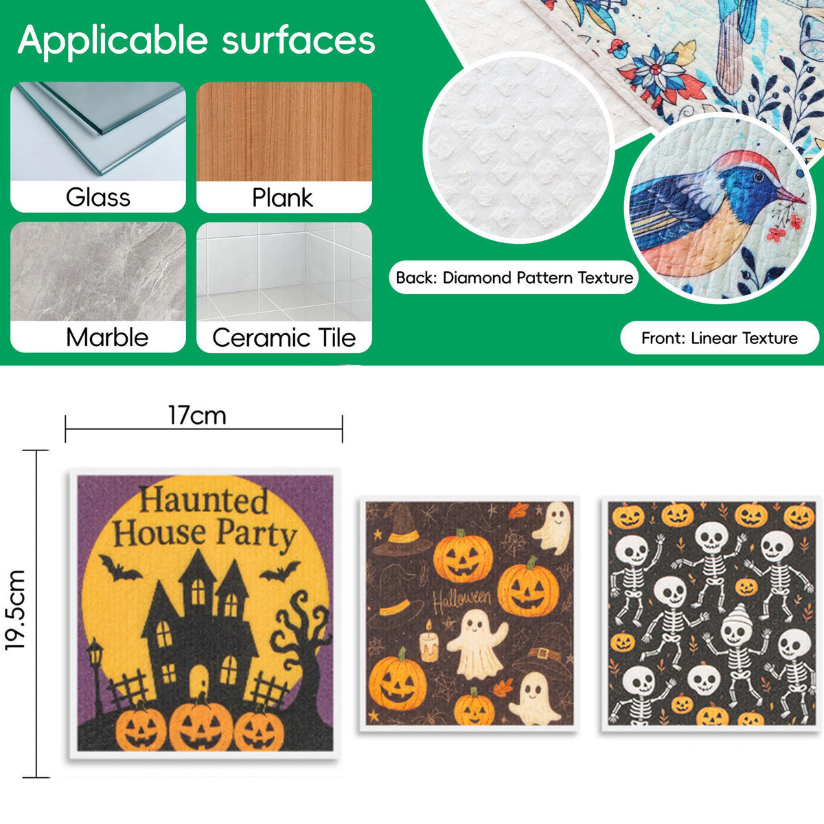 6.7" x 7.5" Custom Halloween Cellulose Sponge Cloths Cleaning Rag