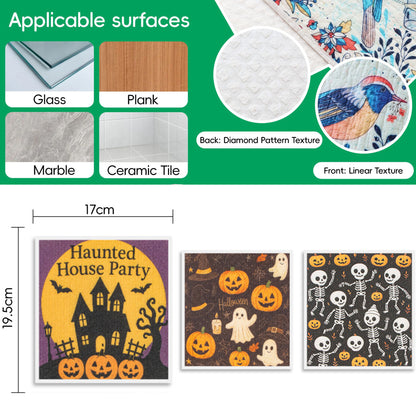 6.7" x 7.5" Custom Halloween Cellulose Sponge Cloths Cleaning Rag