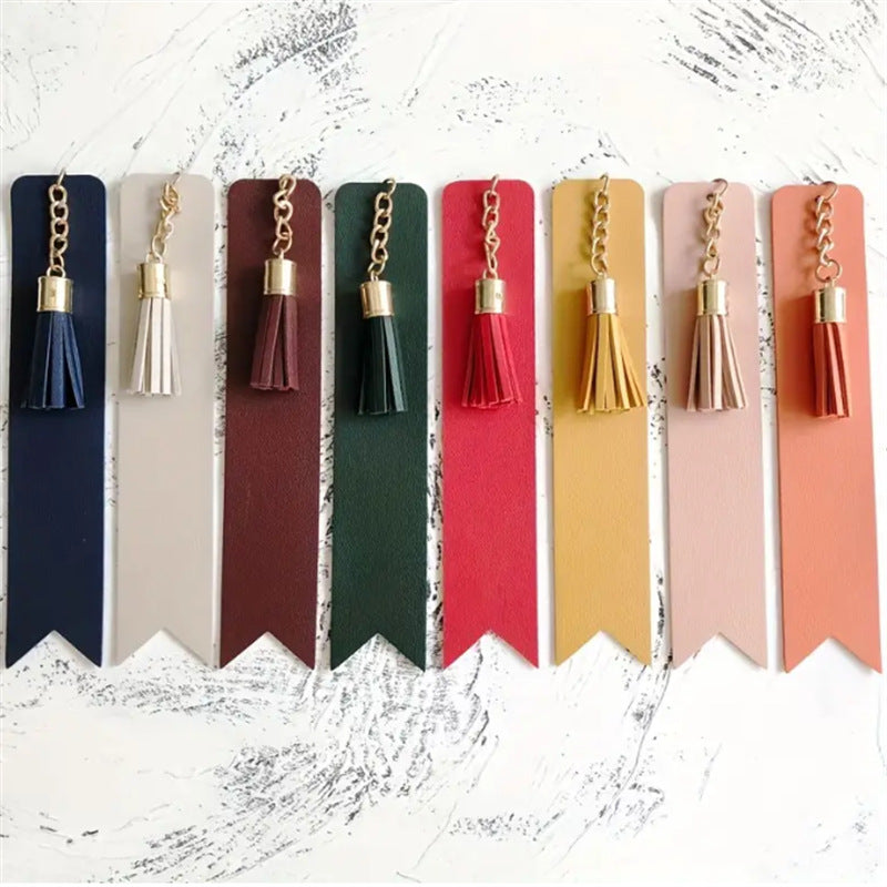 PU Leather Bookmark Classic Stitched Bookmark Page Markers Reading Gifts W/ Tassels