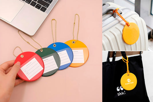 Round Shape PU Leather Luggage Tag Personalizable Travel ID Tag