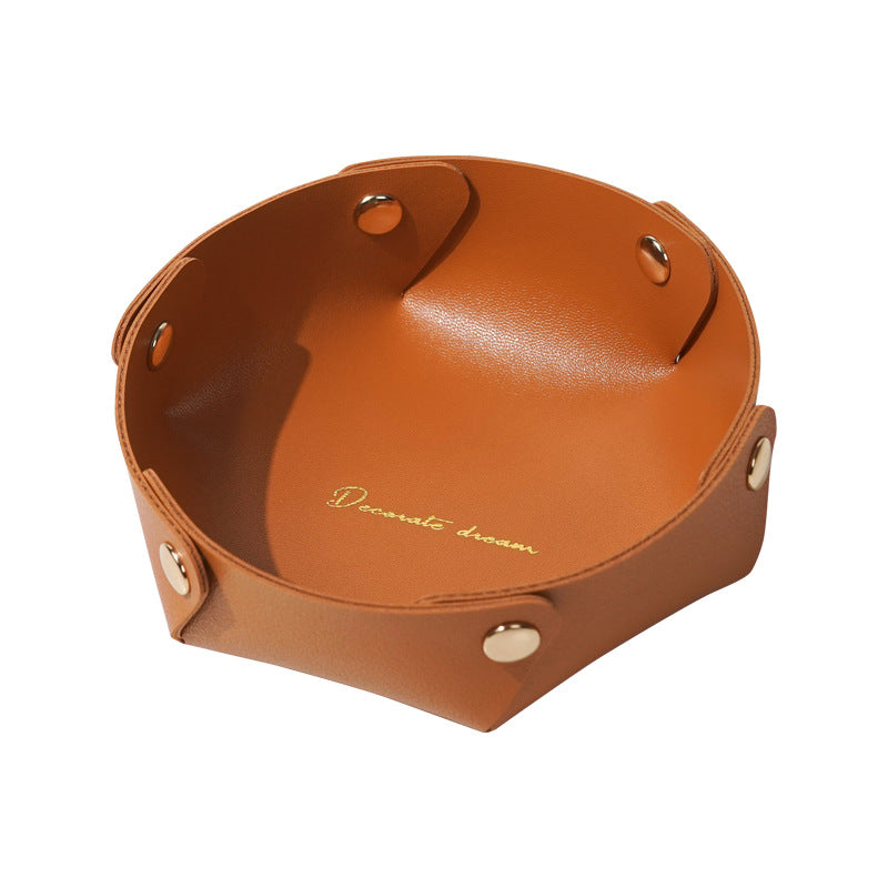 6.89'' Dia Foldable PU Leather Desk Sundries Storage Tray