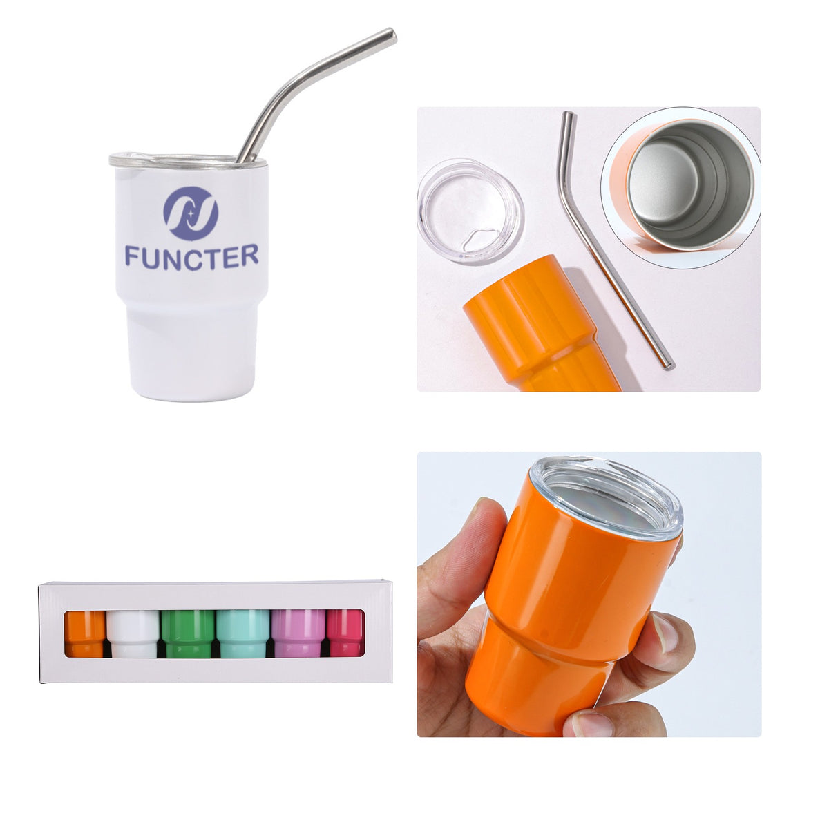 Stainless Steel Mini Tumbler W/ Straw 7 oz. (6 Pack)