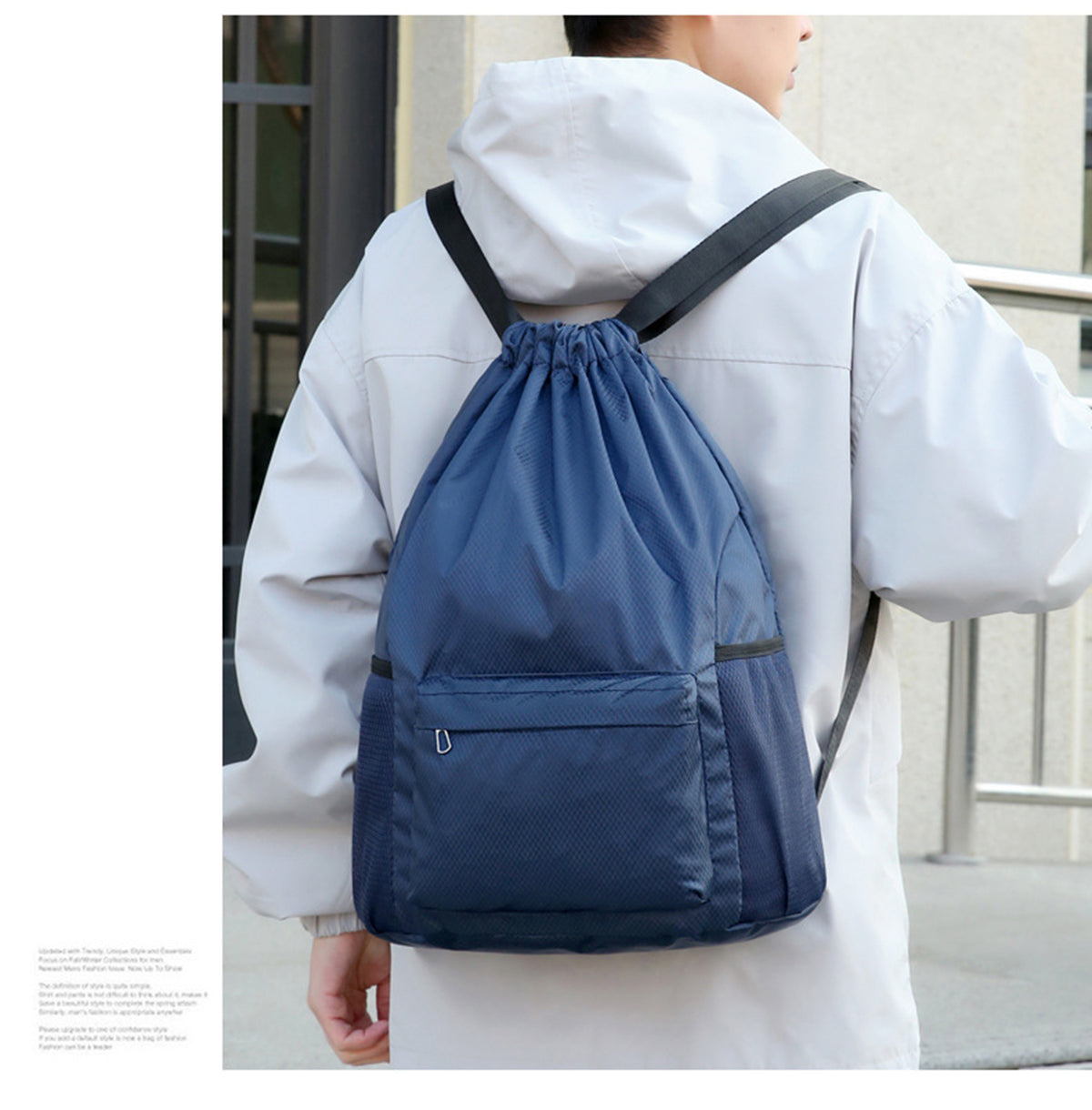 19 x 13.8" Drawstring Backpack, Waterproof Sports Gym Bag with Side Pocket