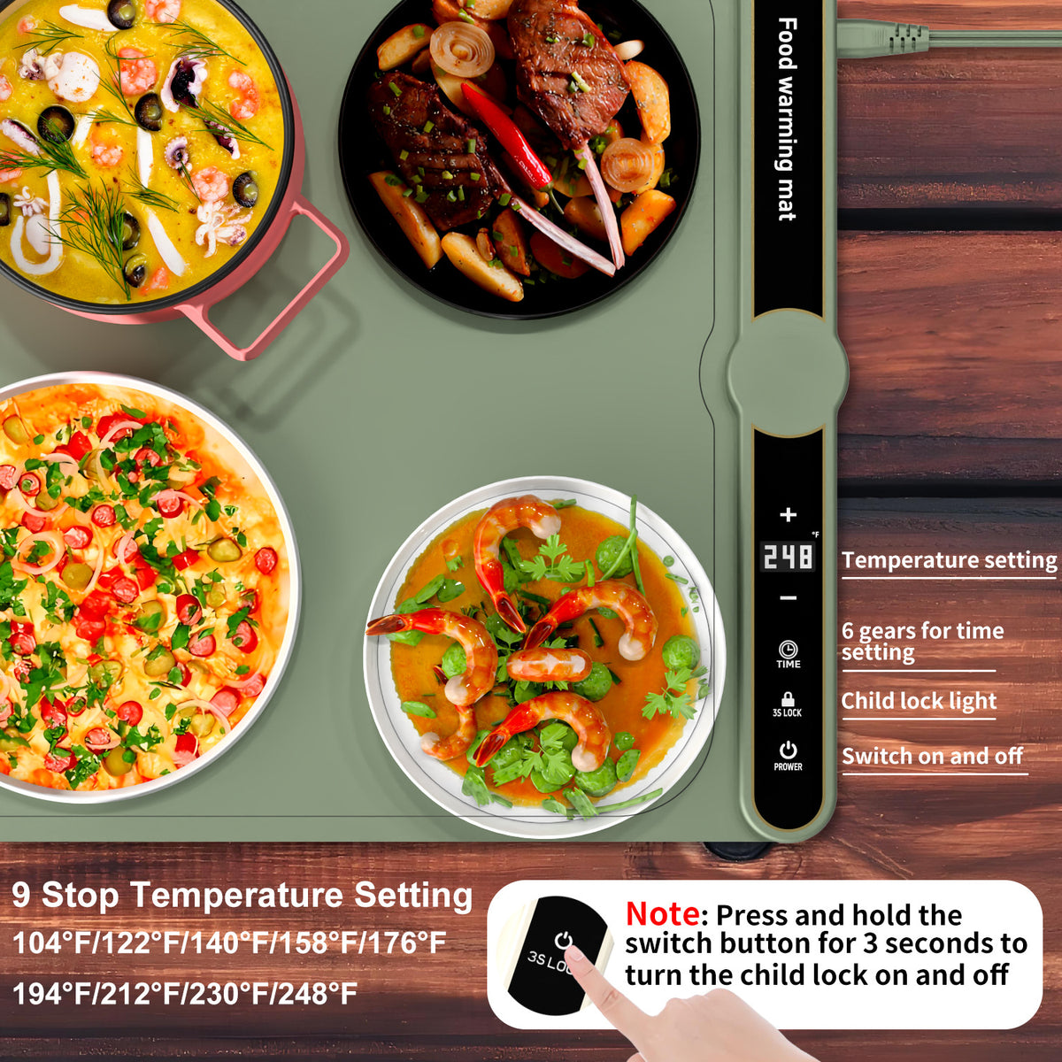 Food Warming Mat Electric Warming Tray Roll Up Food Warmers for Parties Buffet-Large Size