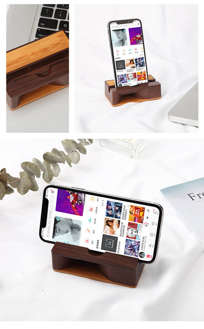 Cell Phone Stand W/Sound Amplifier Natural Bamboo Wooden Desktop Mobile Phone Holder (Sound Stand)