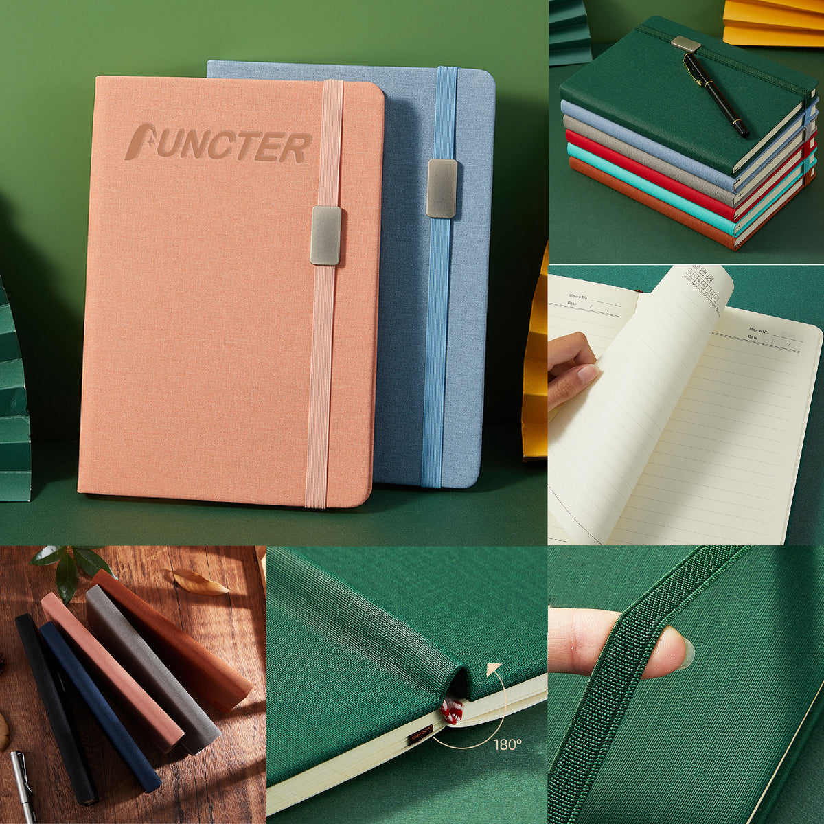 A5 Hardcover Notebook Elastic Band Journal w / Metal Label College Lined Pages
