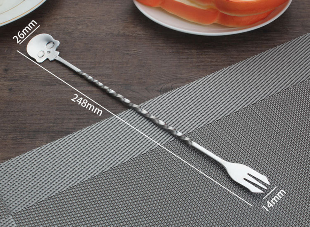 Skull Shape Stainless Steel Bar Cocktail Shaker Spoon Fork