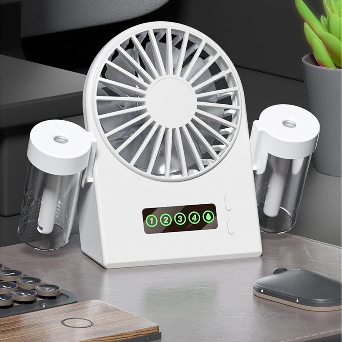 2-in-1 Dual Mist Desktop Fan & Humidifier Portable Digital Display Hydrating Misting Fan
