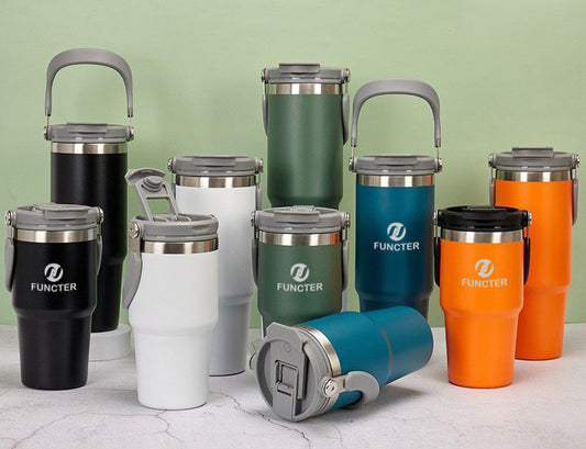 20 Oz /600ml Insulated Water Bottle Tumbler Cup W/Flip Straw and Handle Loop