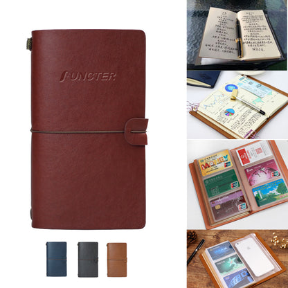 A6 PU Leather Journal Daily Notebook Daybook With Clear Card Slots And Zippered Bag
