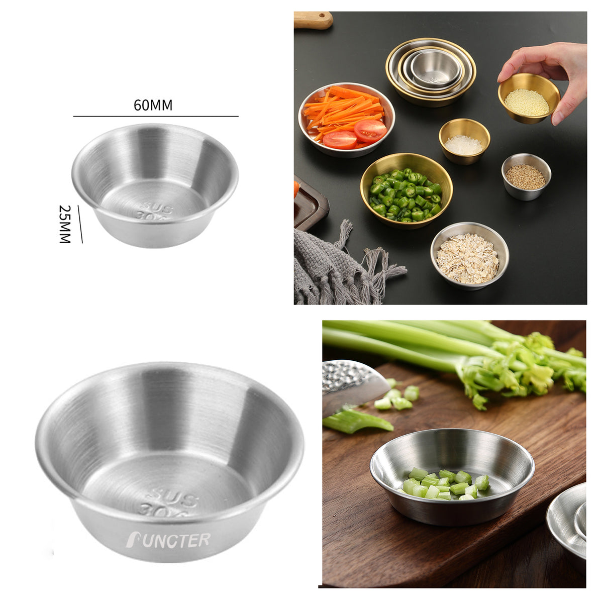 Silver Round 304 Stainless Steel Sauce Dishes Seasoning Dip Bowls Sauce Seasoning Plate 2.37"
